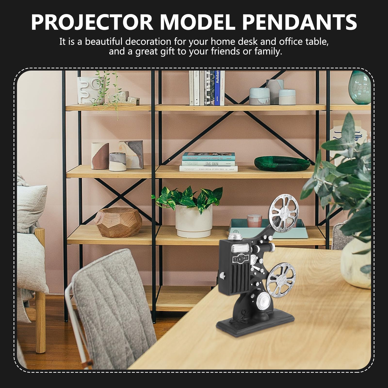 Movie Film Projector Model Vintage Style Resin Projector Model Desktop Crafts Home Decoration(Black)